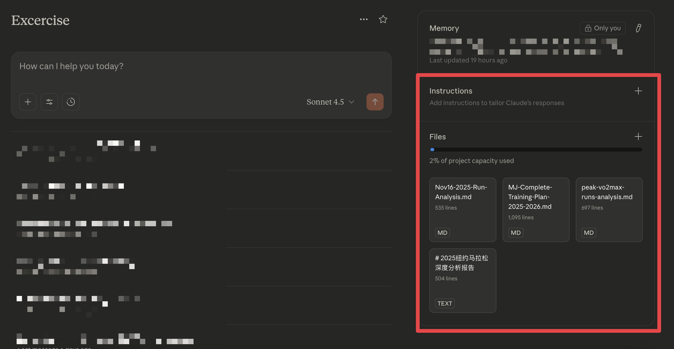 Claude Project setup with training plan files