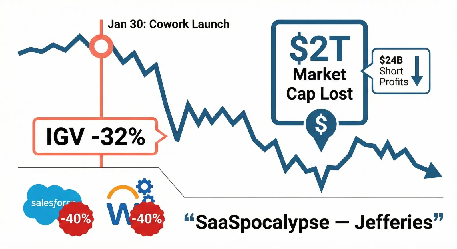 The SaaSpocalypse: IGV down 32%, $2 trillion in market cap lost, $24 billion in short profits